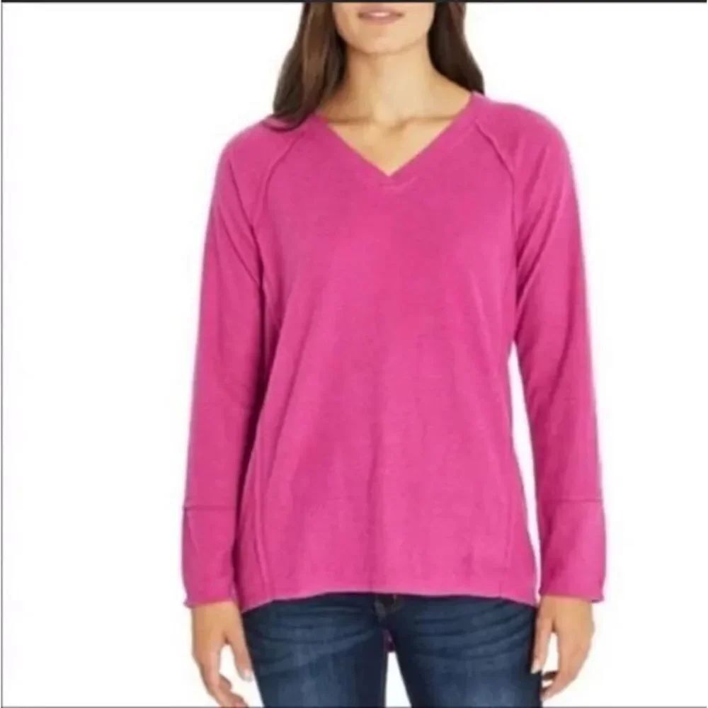 Wildfox Haley oversized S v-neck pink long sleeve top